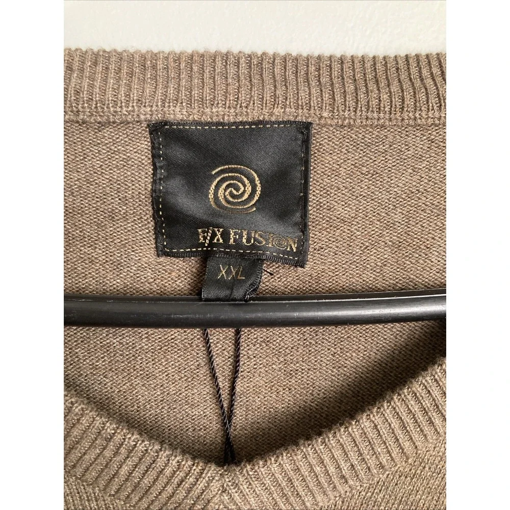 F/X Fusion Sweater Mens XXL V-Neck Pullover Brown New Cotton Blend 2XL